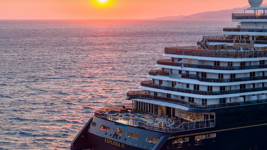 Premium cruise ship at sunset