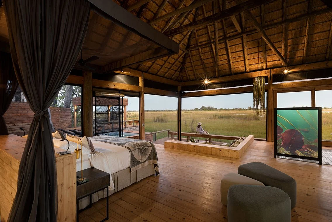 Luxury safari lodge overlooking African plains